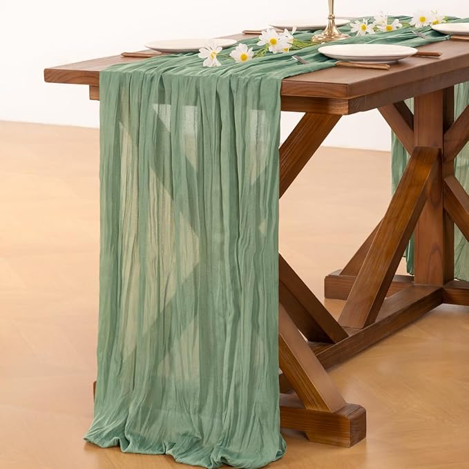 Socomi 3pcs Sage Green Cheesecloth Table Runner Easter Spring Boho Rustic Gauze 120 inch 10FT Cheese Cloth Runner for Wedding Party Baby Shower Home Decor Holiday Decorations