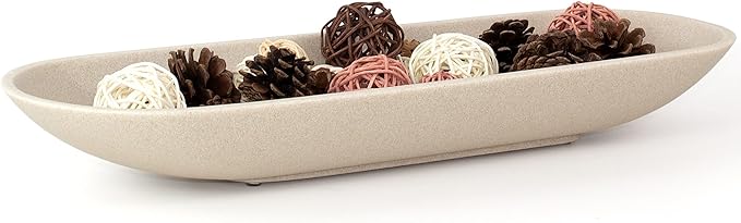 Long Decorative Bowl for Centerpiece, Dough Bowl for home decor 18" Beige | Minimalist Design Dough Bowl Decor for Coffee Table and Dining Table Centerpiece. Clutter Organizer with Anti-Slip Base