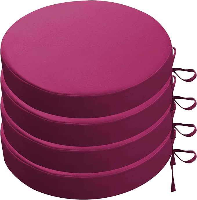 SK Studio Round Outdoor Chair Cushions for Patio Furniture, Set of 4 Waterproof Patio Chair Cushion with Adjustable Ties for Garden Sofa Couch, Purple, 20"x20"x2"