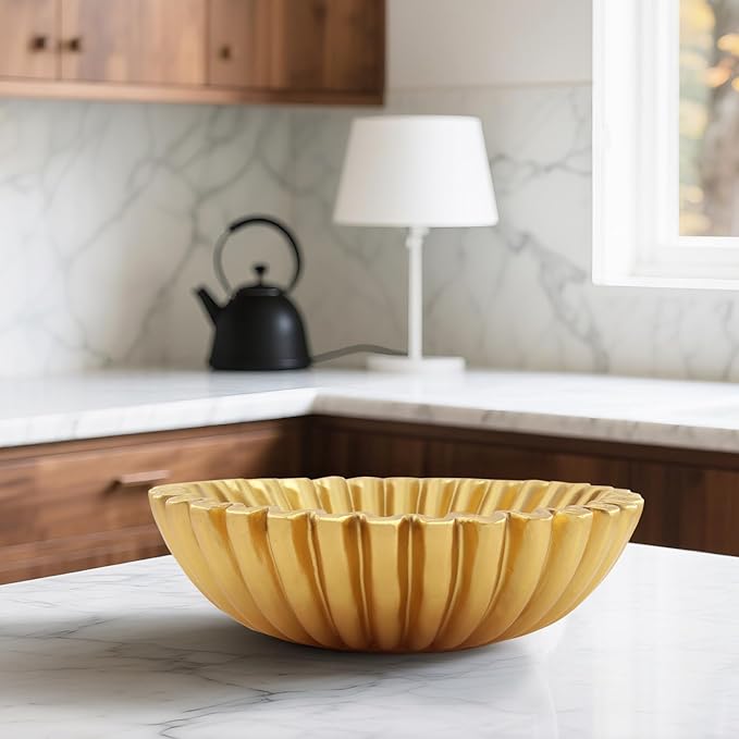 Large Modern Decorative Ruffle Bowl for Home Decor Fruit Bowl Organic Catch All Key Kitchen Entryway Shelf Coffee Table,Gold
