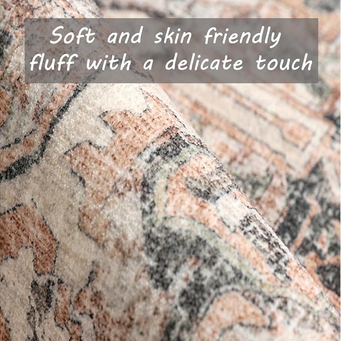 CHAMPLANT Washable Area Rug 5x7 for Living Room Retro Boho Chic Medallion Distressed Design Indoor Non-Slip Large Oriental Accent Throw Rug for Kitchen Bedroom Office Carpet