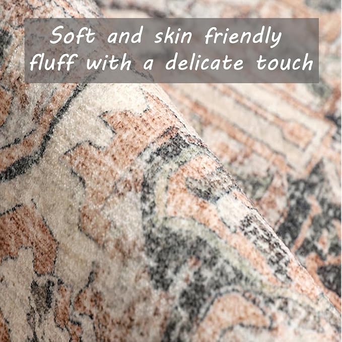 CHAMPLANT Area Rug 2x3 Washable Rug Door Mat Vintage Distressed Taupe Doormat Indoor Entrance Traditional Thin Floral Print Non Slip Carpet for Kitchen Bathroom Bedroom Living Room