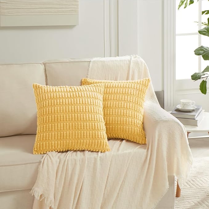 Fancy Homi 4 Packs Decorative Throw Pillow Covers for Living Room Couch Bed, Modern Farmhouse Boho Home Décor Accent Cushion Case, 16" x 16" (Pack of 4), Yellow