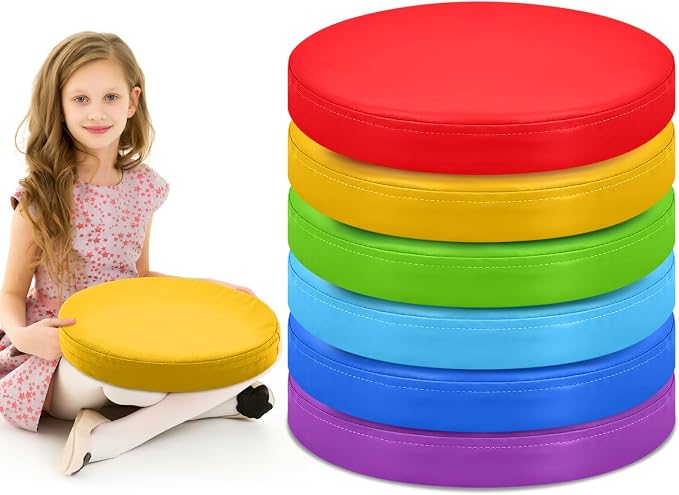 Juexica 6 Pcs Extra Thick Flexible Seating Floor Cushions Assorted Colored Pillow Floor Cushions for Classroom Soft Flexible Seating for Learning Sitting Office School Chair (Multicolor,Round)