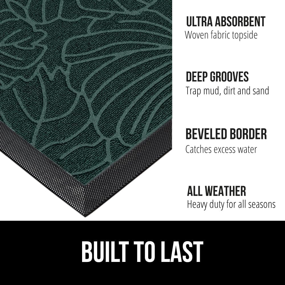 GORILLA GRIP 100% Waterproof All-Season WeatherMax Doormat US Designed Natural Rubber, Stain and Fade Resistant, Low Profile Indoor Outdoor Door Mats, Easy Clean Patio Mat, 17x29, Green Palm