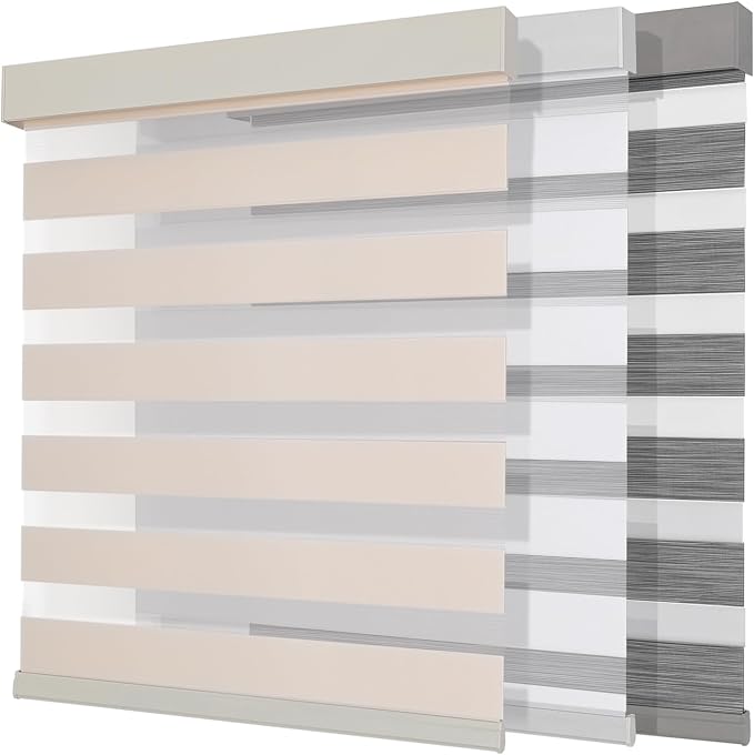 Joydeco Cordless Zebra Blinds (Pro), Dual Layer Light Control Zebra Blinds for Windows, Light-Proof Aluminum Cover, Free-Stop Roller Shades for Home & Office (Beige,33" W x 75" H)
