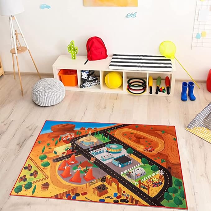 Gertmenian Disney Pixar Indoor Accent Rug - 3x5 Small, Non-Slip, Ideal for Children in Bedroom, Game Room, Classroom, Nursery, or Play Area - 3X Toy Car Lightning McQueen + Mater + Cruz, Red, 32501