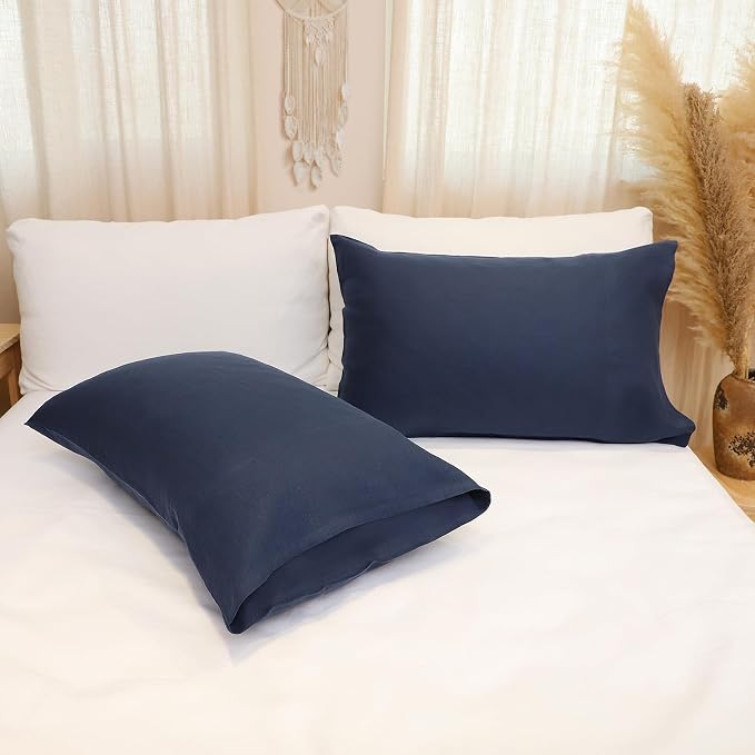 Linen Pillow Cases Queen Size Set of 2,100% French Linen Pillowcase Soft Breathable Envelope Pillow Cover Home Decor Gift for Women(Dark Blue,20x30)