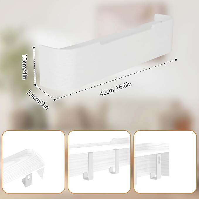 Wall Mounted Coat Rack with Shelf, Wooden Entryway Organizer with Hidden Metal Hooks for Hanging Coats Bags Keys, Modern Floating Shelf for Hallway Bathroom