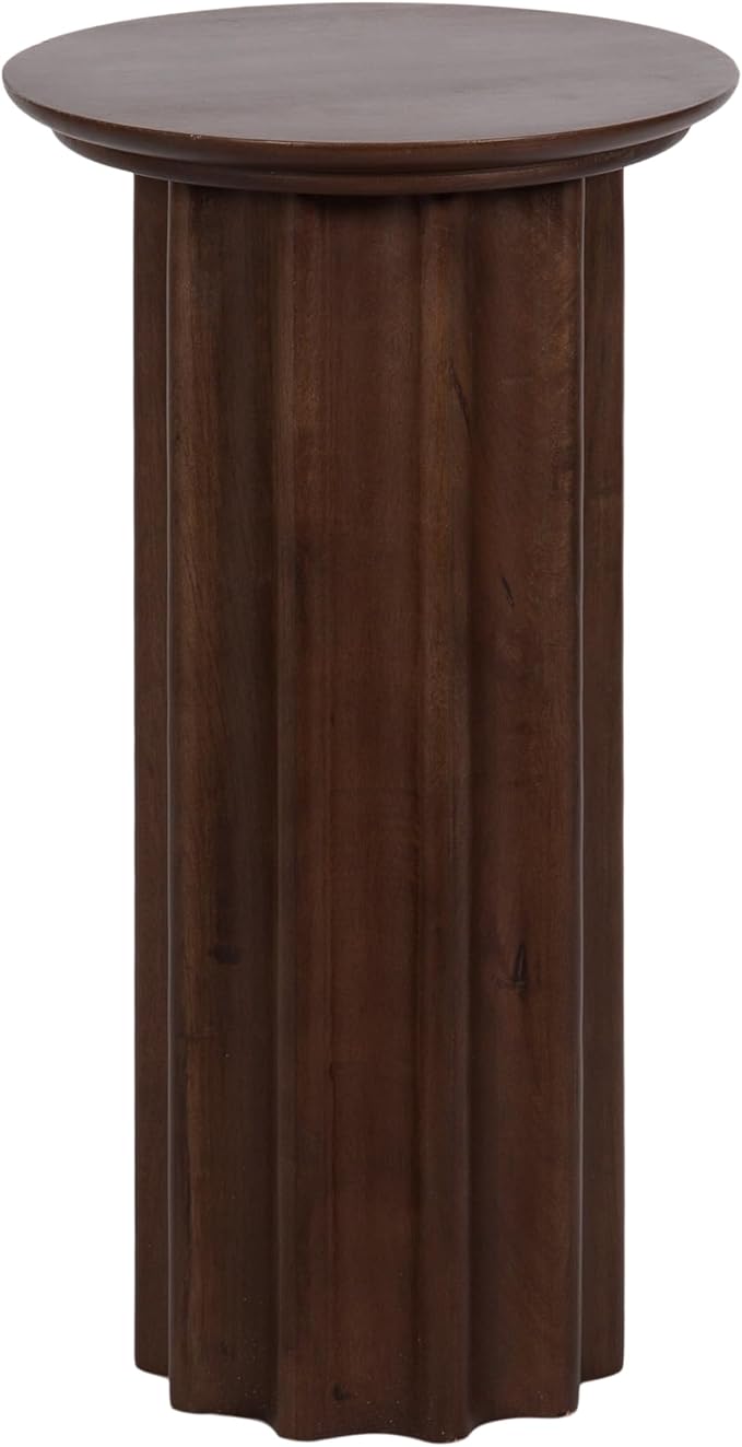 Kate and Laurel Gierson Modern Wooden Round Side Table; 12 x 12 x 22; Dark Brown; Transitional Scalloped Wood End Table for Use as Bedroom Nightstand or Living Room Accent Table