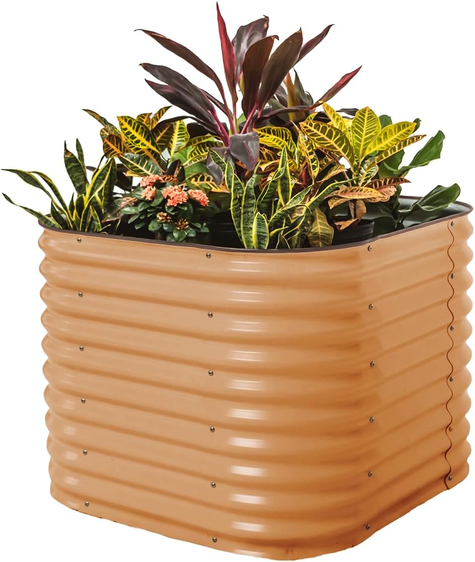 Vego garden 32" Extra Tall Raised Garden Bed Kits,4 in 1 Modular Raised Planter Box for Vegetables Flowers Fruits Oval Metal Raised Garden, Terra Cotta