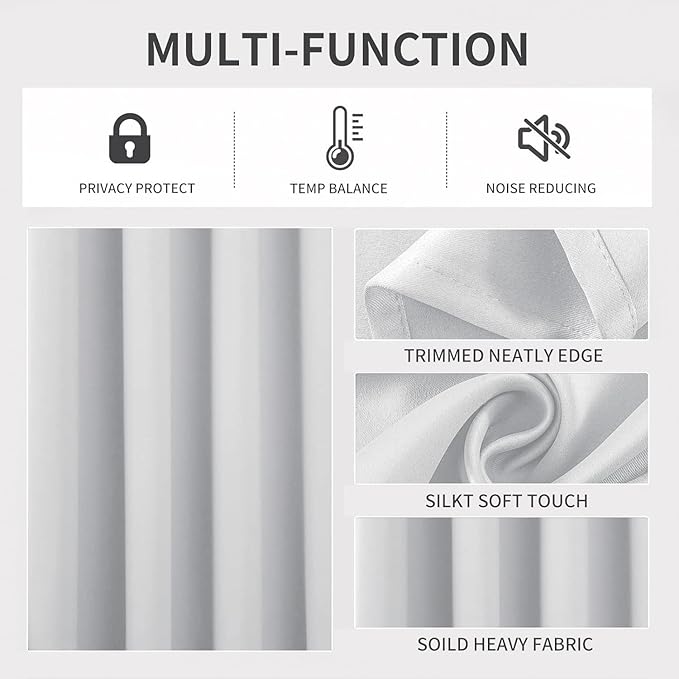 Joydeco White Curtains 54 Inches Long 2 Panels Set, Thermal Insulated Long Curtains& Drapes 2 Burg, Room Darkening Grommet Drapes for Living Room Bedroom Window (W52 x L54 Inch, Greyish White)