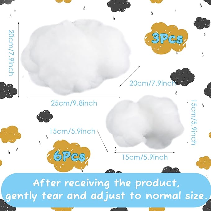 Jetec 9 Pieces Artificial Cloud Props Imitation 3D Cloud Shape Hanging Decorations Room DIY Decorative Hanging Ornament for Wedding Party Stage Show Decor (Small and Medium Size)