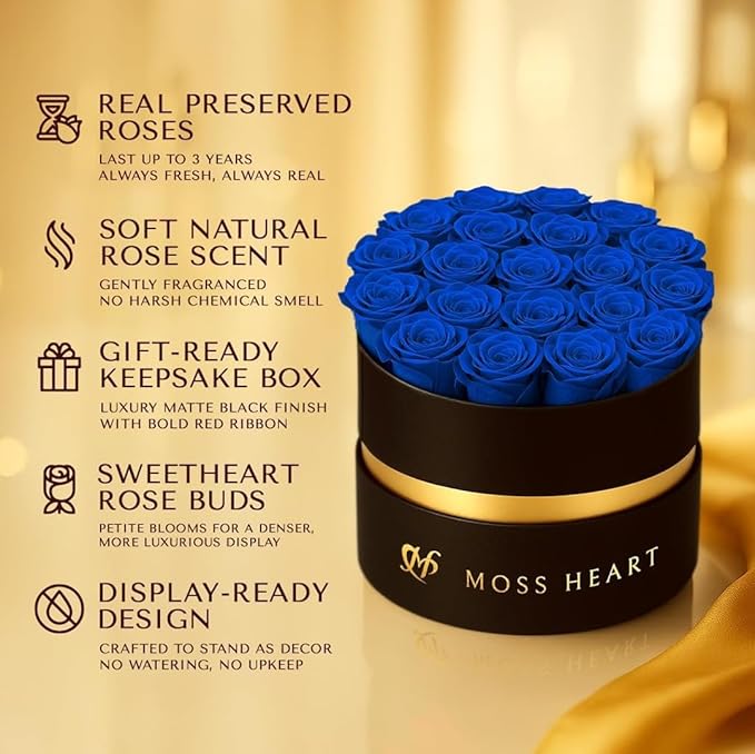 20 Mini Preserved Roses, Round Luxury Gift Box, Real Forever Roses Last 1+ Year, Premium Romantic Gift for Women, Wife, Girlfriend, Mother’s Day, Birthday, Anniversary, Valentine’s Day