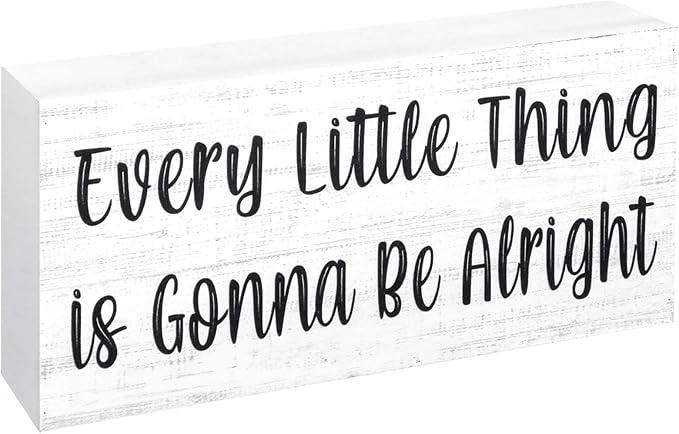 Esur Every Little Thing is Gonna Be Alright Wooden Box Sign - Inspirational Farmhouse Birds Home Desk Shelf Tabletop Wall Decor(White)