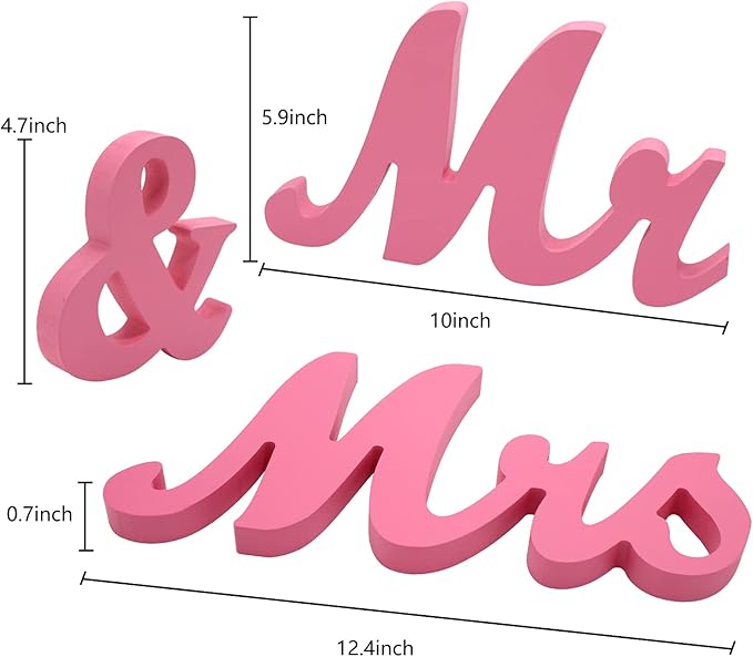 JOYLEX Mr Mrs Sign for Wedding Table, Mr and Mrs Wooden Letters, Mr. & Mrs. Party Decoration Items(Pink)
