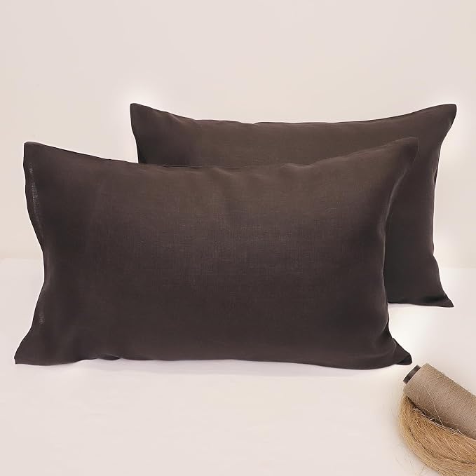 Linen Pillow Cases King Size Set of 2,100% French Linen Pillowcase Soft Breathable Envelope Pillow Cover Home Decor Gift for Women(Seal Brown,20x40)