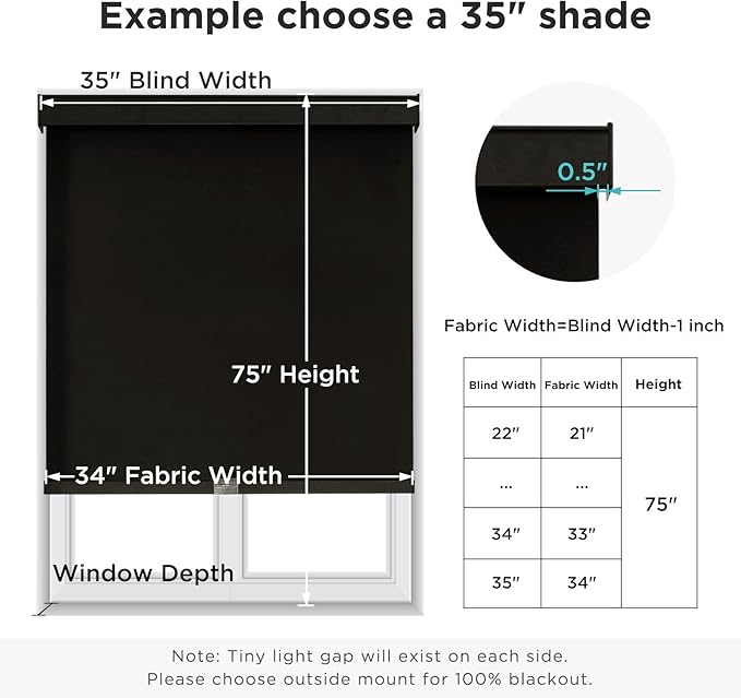 Joydeco 100% Blackout Roller Shades (Pro), Free-Stop Cordless Blinds for Windows, UV Protection, Natural Woven Blinds for Home and Office, Light-Proof Aluminum Cover (Black, 43" W x 75" H)