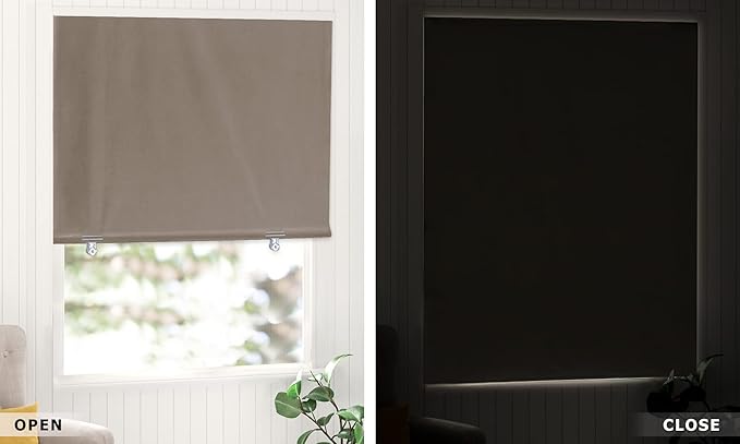 LazBlinds 100% Blackout Roller Shades, No Tools No Drill Cordless Blinds for Windows, Thermal Insulated UV Protection Privacy Window Shades for Bedroom (48''W x 72''H, Taupe)