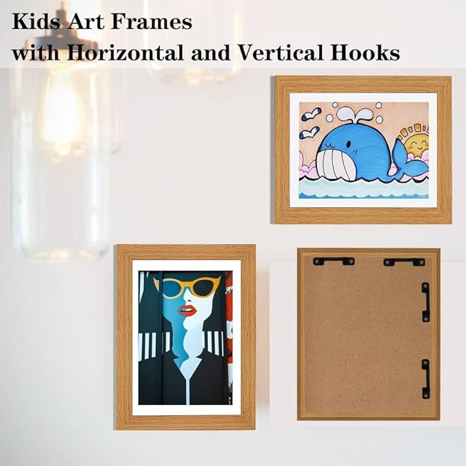 Kids Art Frames 8.5x11, 4-Pack Front Opening Changeable Picture Frames for Kids Artwork, Holds 150 Pieces Each, Artwork Storage and Wall Display Frame for Drawings, Portfolio, Wood