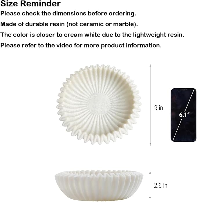 Braxio Decorative Bowl Modern Home Decor – Resin Ruffle Bowl Decorative Catchall for Entryway Dining Table Living Room Centerpiece Key Holder Fruit Bowl 9 x 9 x 2.6 Inch Art Deco Style