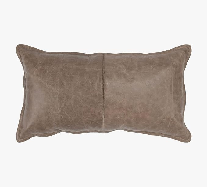Genuine Leather Pillow Cover Case for Lumbar Throw Couch Pillows - Modern Farmhouse Decorative Sofa Thick & Soft Cushion Covers (Taupe, 12" x 20")