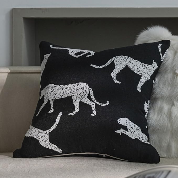 Croker Horse 20x20'' inches Throw Pillow Cushion Covers - Black Embroidery Leopard Cheetah Luxury Modern Style Couch Sofa Pillow Cover for Living Room Bedroom