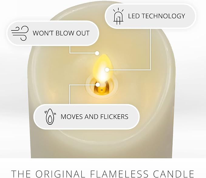 Luminara Scalloped Edge Flameless LED Candle, Ivory, 3" x 6.5", Battery Operated, Moving Flame, Real Wax Pillar with Timer, Vanilla Honey Scented