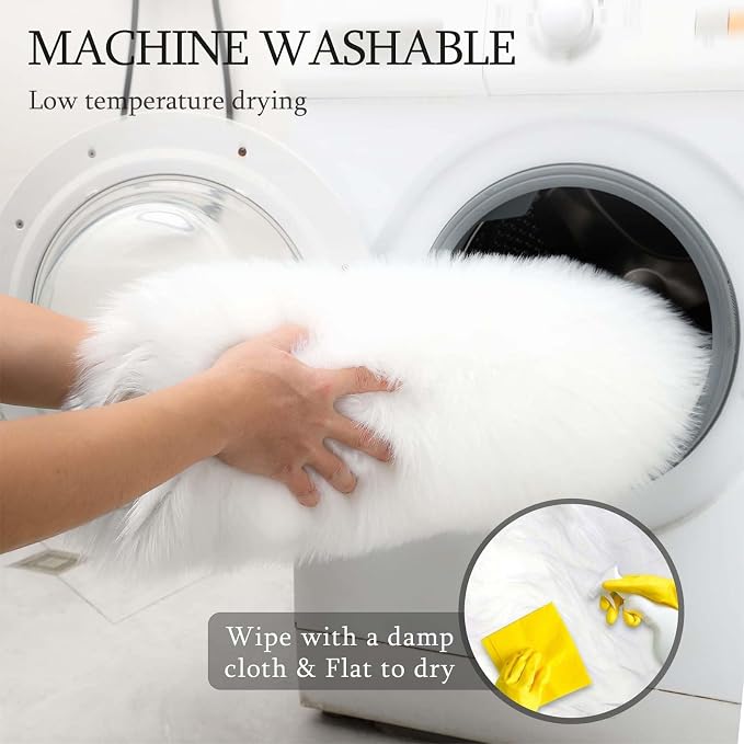Faux Fur Rug White Sheepskin Area Rug,Ultra Soft 4x6 ft Rectangular Shaggy Plush Rug for Bedroom Sofa Floor Bedside Living Room Kids Room