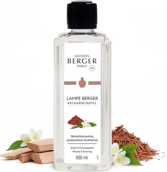 MAISON BERGER Sandalwood Temptation Lampe Berger Refill, 500 ml (16.9 fl oz), 2-in-1 Catalytic System, Neutralizes Odors and Diffuses Fragrance, Rose, Cardamom, Sandalwood, Cedarwood, Made in France