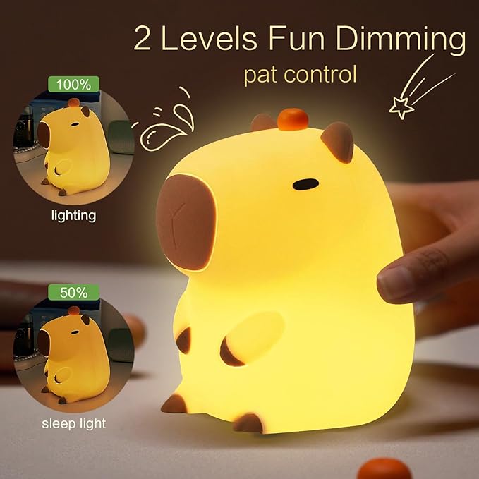 YR YRHH-PET Orange Capybara Cute Night Light, LED Squishy Novelty Capybara Lamp, Food Grade Silicone Dimmable Nightlight, Boys Girls Funny Capybara Light, Light Up Capybara Gifts, Room College Décor