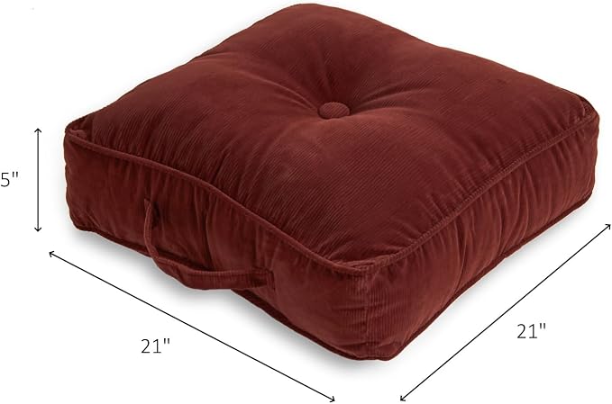 Greendale Home Fashions Omaha Corduroy 21" Square Floor Pillow with Carry Handle, Sangria