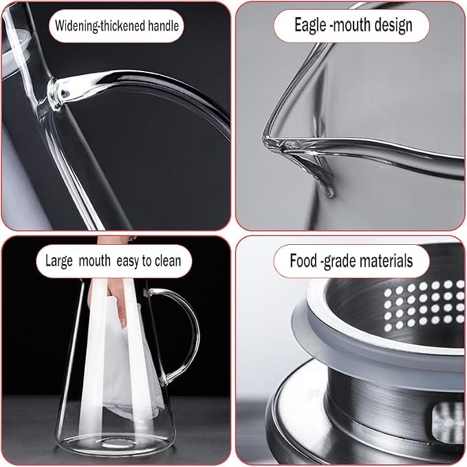 7-Pcs Glass Pitcher Set Jug with 6 Water Glasses Tumbler Cups Lid Carafe Jug with Spout Handle for Hot/Cold Tea Beverage