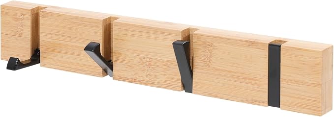 KYSMOTIC Wall Mounted Coat Rack with Foldable Hooks - Modern Space-Saving Wooden Entryway Organizer for Coats, Bags, Hats, Keys (4 Hooks, Natural Finish