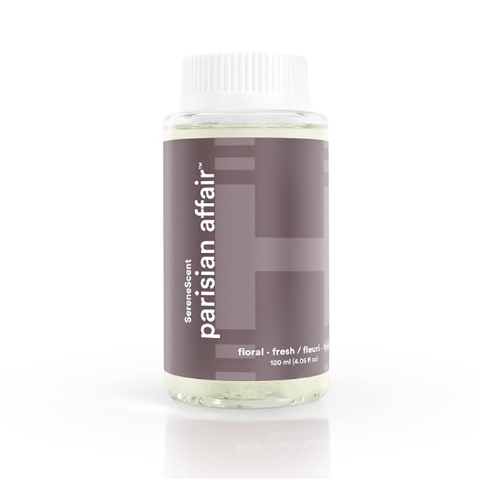 Homedics SereneScent Waterless Diffuser Oil Refill — Parisian Affair (120ml). Clean, Safe, Elegant & Sophisticated Home Fragrance. Compatible with SereneScent Diffusers. Easy Twist Plug & Play.