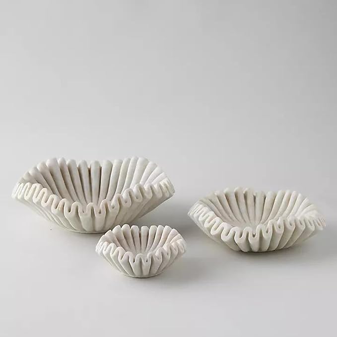 Marble Ruffle Bowl (9 Inches) - Scallop, Fluted, Decorative, Jewelry, Fruit Bowl for Gift, Housewarming