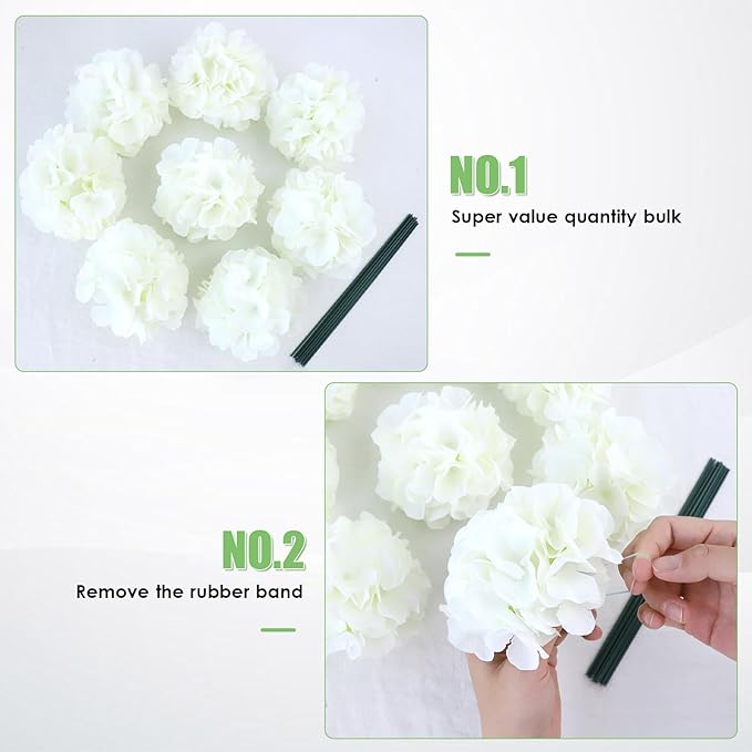 AVIVIHO 65pcs White Hydrangea Artificial Flowers Bulk (Not Squished, No Steaming Need) Ivory Faux Hydrangeas Bouquet Silk Flowers with Stems for Wedding,Party,Centerpieces,Home,Baby Shower Decor