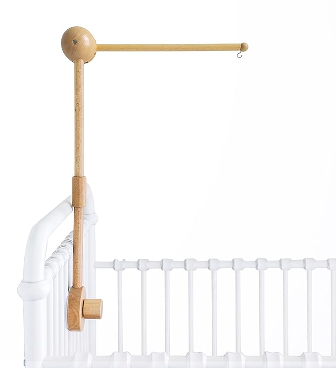 Crib Mobile Arm - 360° Adjustable Wooden Baby Mobile Hanger for Crib (31 inch, 100% Natural Beech Wood) - Strong Anti Slip Attachment - Nursery Décor for Boys, Girls