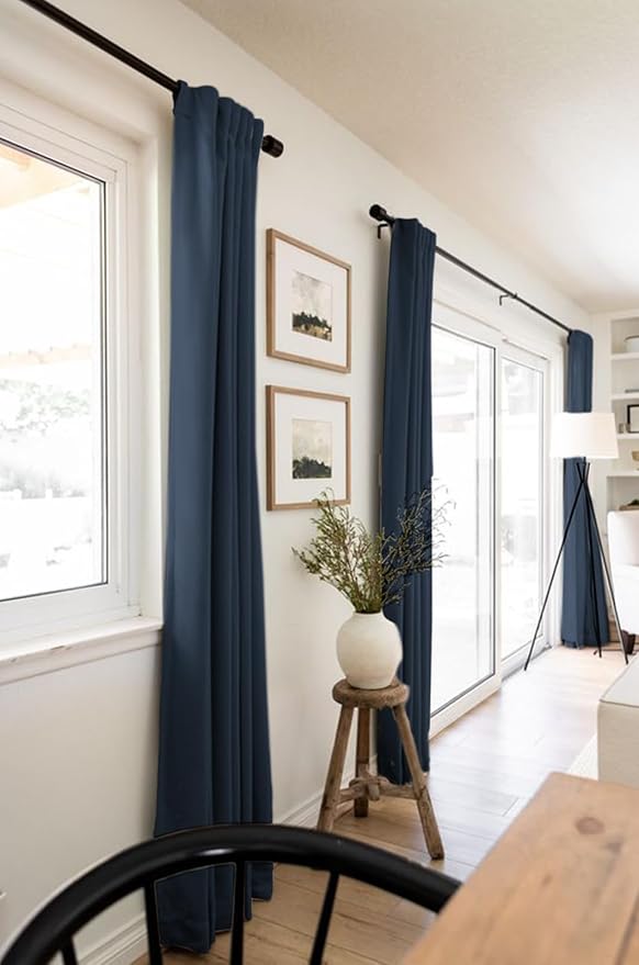 100% Blackout Shield Linen Blackout Curtains for Bedroom 84 Inches Long, Back Tab/Rod Pocket Living Room Drapes, Thermal Insulated Blackout Curtains 2 Panels Set, 50" W x 84" L, Navy