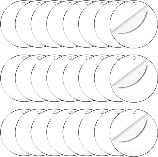 50 Pieces Clear Acrylic Circle Keychains Tags 2.5"/63.5 mmx1.5 mm Thicker Acrylic Discs with Holes,for Hanging Keychain and DIY Craft Painting Projects