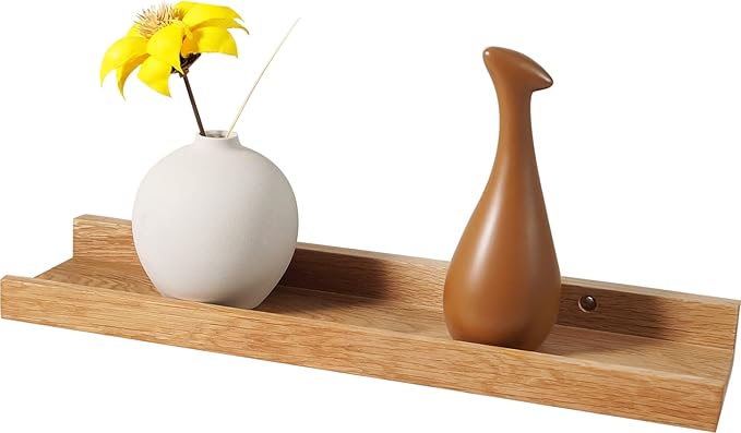 Floating Shelves Wall Mounted, 16 Inch Wall Shelves for Decor and Storage, Natural Solid Oak Wood Shelf, Picture Ledge for Bedroom/Bathroom/Living Room/Kitchen/Laundry Room, Natural Color | Premium 1-pack heavy duty natural wood shelf. Sturdy shelf for...