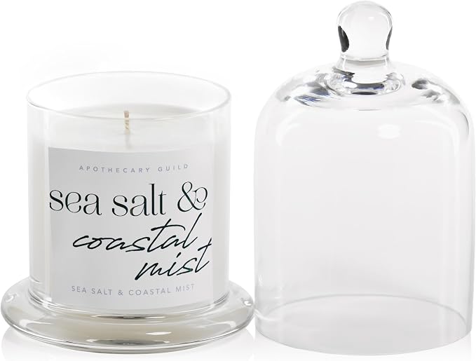 Zodax Apothecary Guild Scented Jar Candle with Glass Cloche, 10.19 oz- Sea Salt & Coastal Mist
