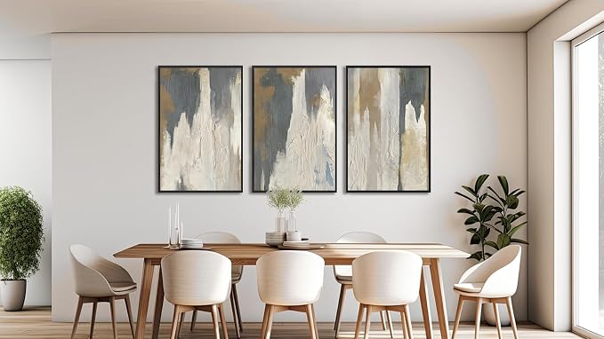 ASDCEUTICALS Large Canvas Wall Art - Gray Brown and Beige Abstract Pictures for Living Room Vintage Wall Decor Retro Artwork Black Float Framed Paintings for Bedroom Dinning Room 32" X 48" X 3 pcs