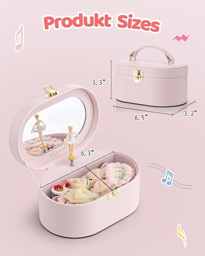 Vlando Musical Jewelry Box for Girls - Kid Music Box with Ballerina for Birthday Bedroom Decor - Valentines Day Birthday Gift for Girls Ages 4 5 6 7 8-12 Year Old - Pink