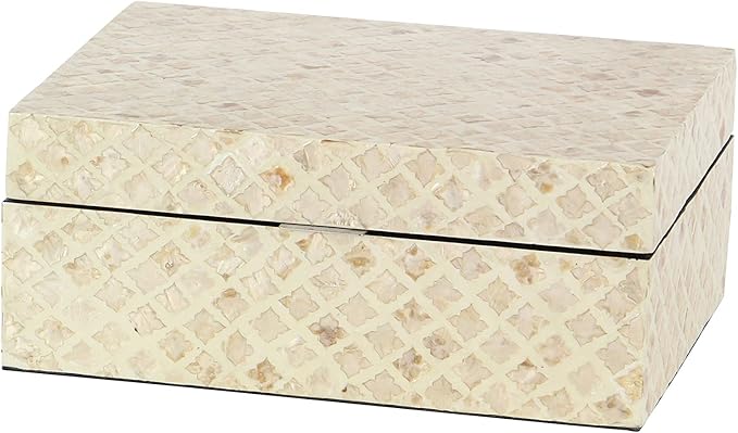 Deco 79 Mother of Pearl Shell Handmade Decorative Box Decorative Keepsake Boxes with Hinged Lid, Set of 2 Storage Boxes 12", 8"W, Cream