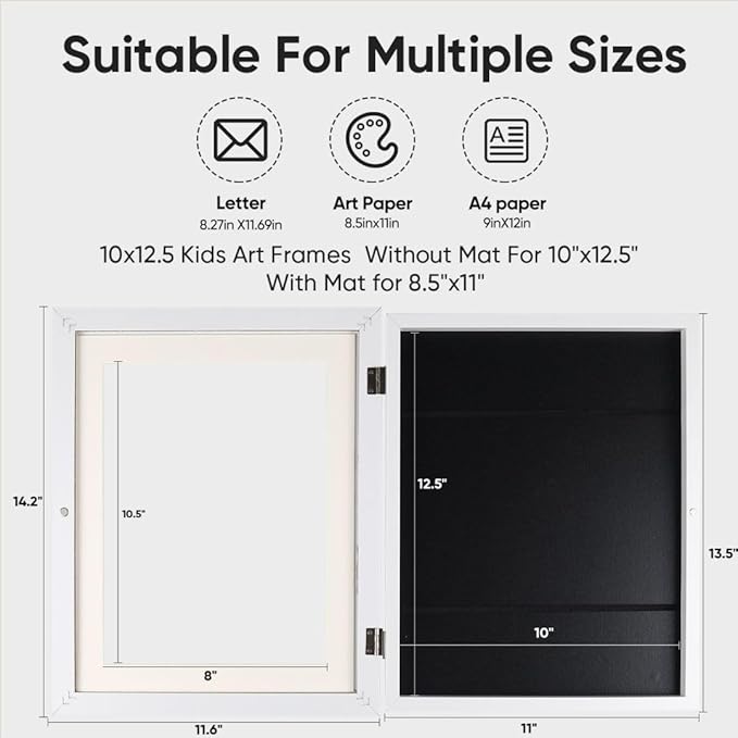 [3-Pack Kids Artwork Frames Changeable - Kids Art Frame,Front Opening Holds 150,Children Art Projects Kids Art Frames,10x12.5 Picture Frame for Display Kid Art Work,With Storage(White)