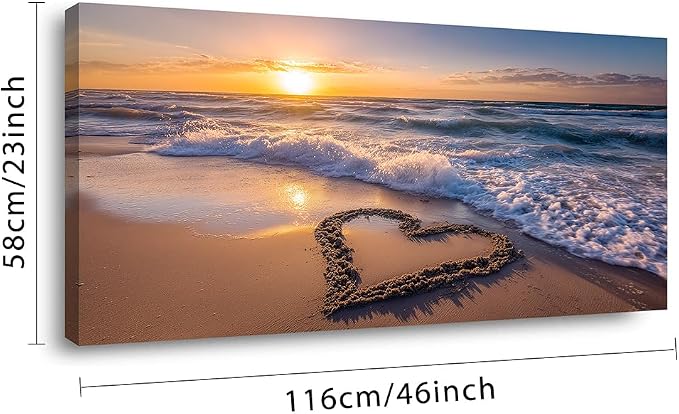 Ggaafet Romantic Love Beach Wall Art for Living Room Canvas Painting Prints Romance Sunset Brown Sandbeach Art Deco Modern Artwork Office Bedroom Family Room Decor Large