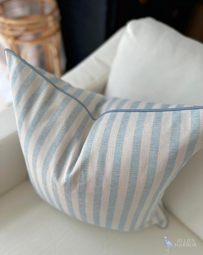 Jillien Harbor Throw Pillow for Home Harvey Striped Style Pillow Cover Coastal Grandmillennial Pillow Cover 20" x 20" Grandmillennial Home Decor Coastal Home Decor