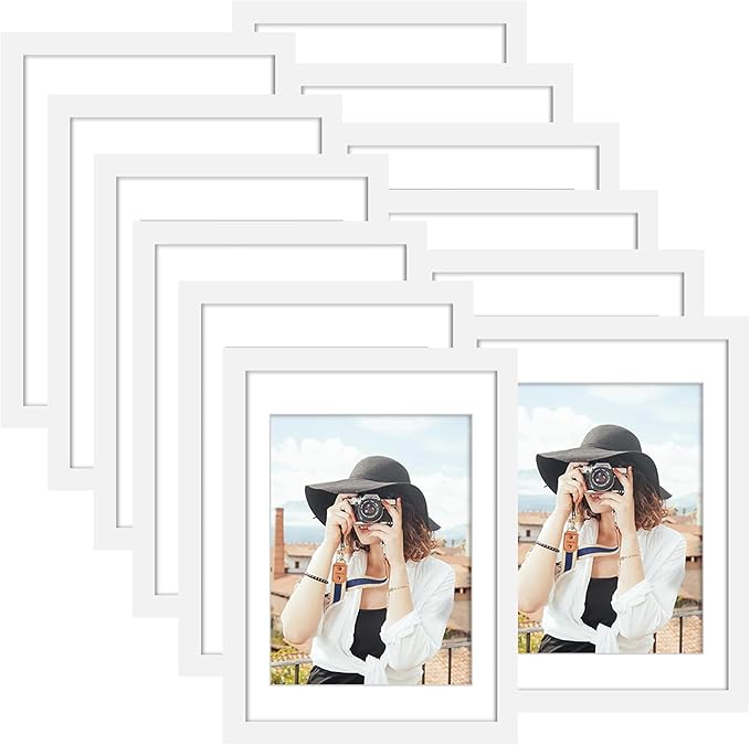 Picrit 10x14 Picture Frame Set of 12, Display 8x12 with Mat or 10x14 without Mat, Photo Frames for Wall Mounting or Table Top Display, White