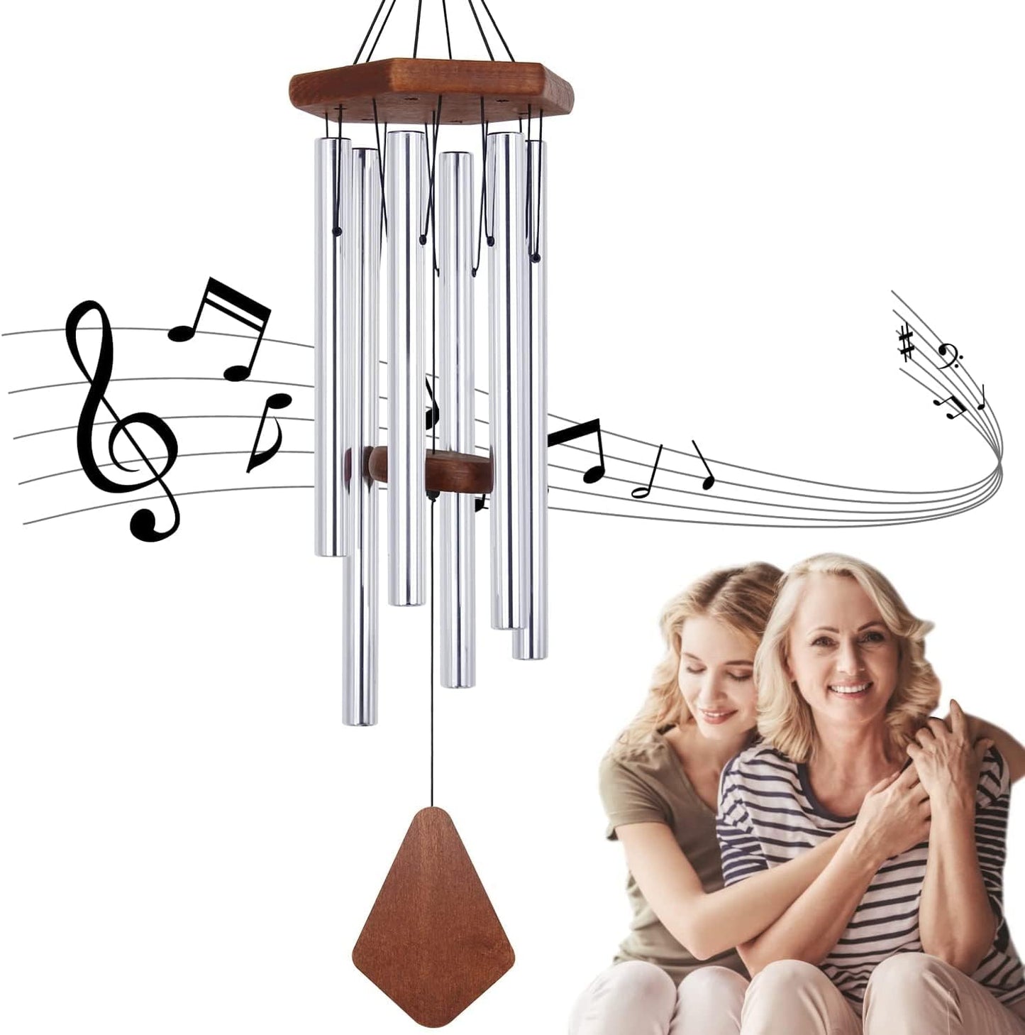 ASTARIN Memorial Wind Chimes for Outside, 30'' Deep Tone, Sympathy Wind-Chime Personalized with 6 Tuned Tubes, Elegant Chime for Garden Patio Balcony and Home Silver